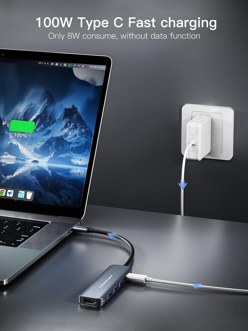 DockteckExpand USB C HUB, USB-C Multiport Adapter 5 in 1 with 4K HDMI, 100W Power Delivery, 3 USB 3.0 Data Ports for MacBook Pro/Air, iPad Pro/Air/Mini 6 and More - Image 4